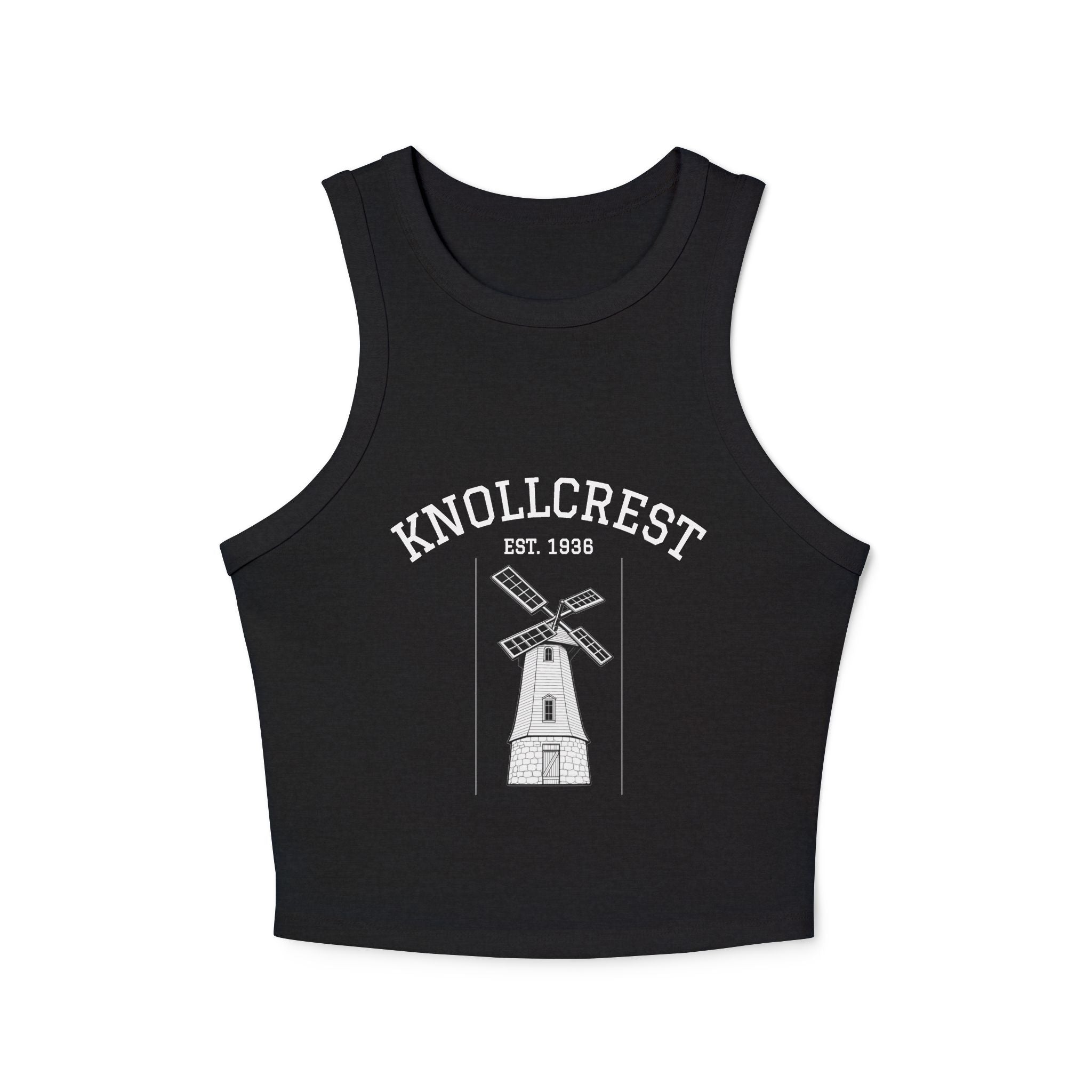 Knollcrest Windmill Racer Tank Top — Vintage Est. 1938 Graphic Crop