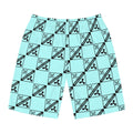 Aqua Checkerboard Logo Board Shorts — Men’s All-Over Print Swim Trunks