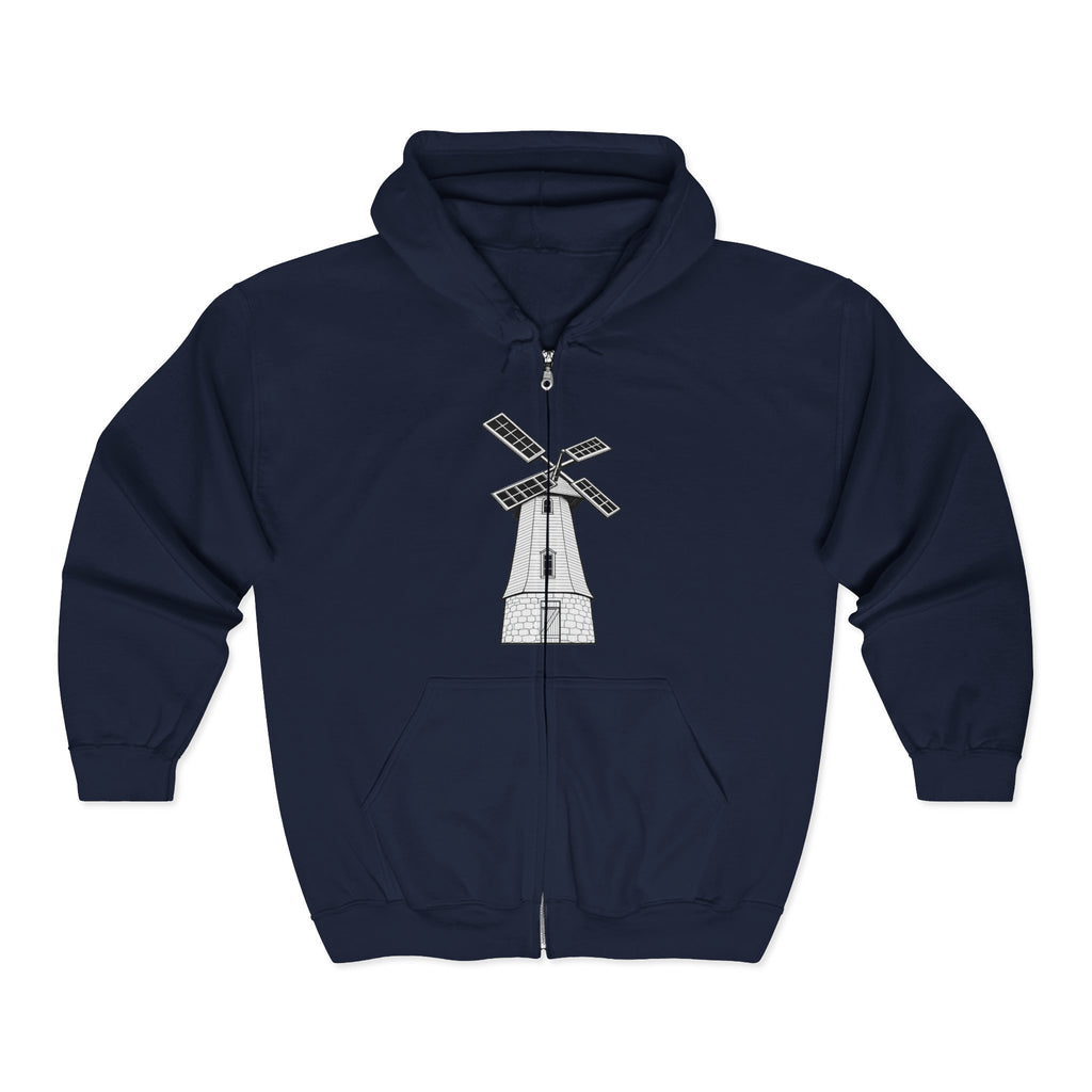 Knollcrest Windmill Zip Hoodie | Vintage Windmill Graphic, Back Arch Text