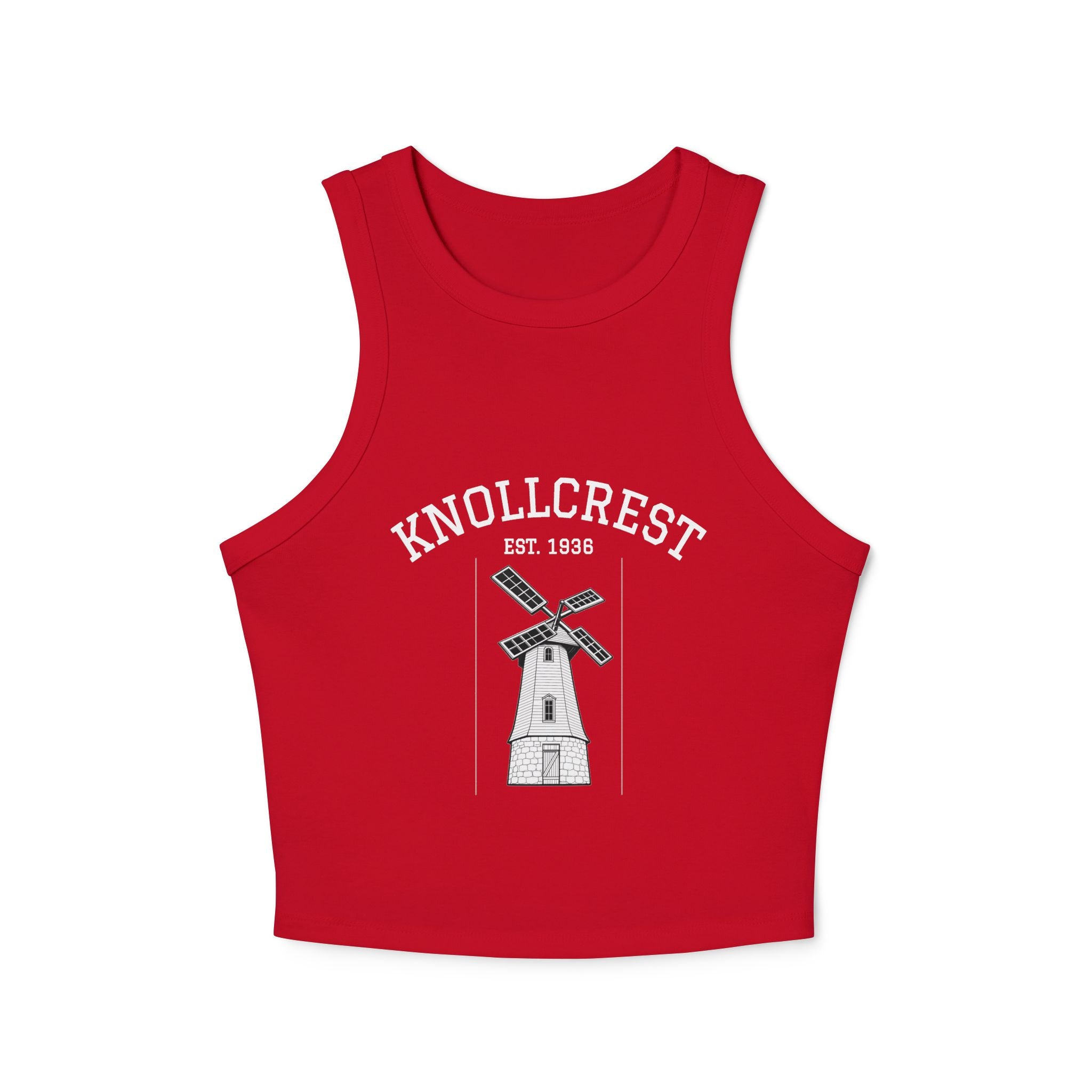 Knollcrest Windmill Racer Tank Top — Vintage Est. 1938 Graphic Crop