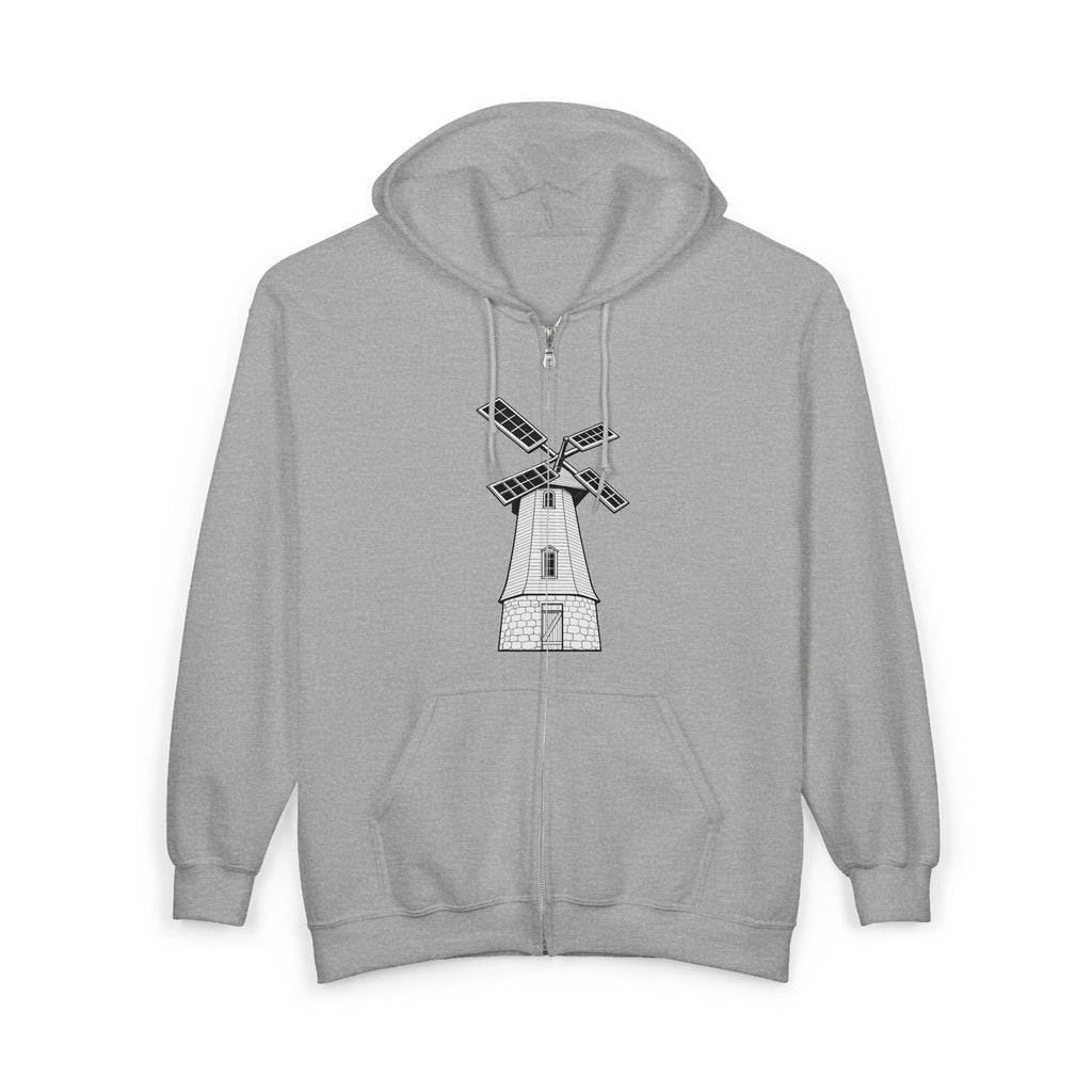 Knollcrest Windmill Zip Hoodie | Vintage Windmill Graphic, Back Arch Text