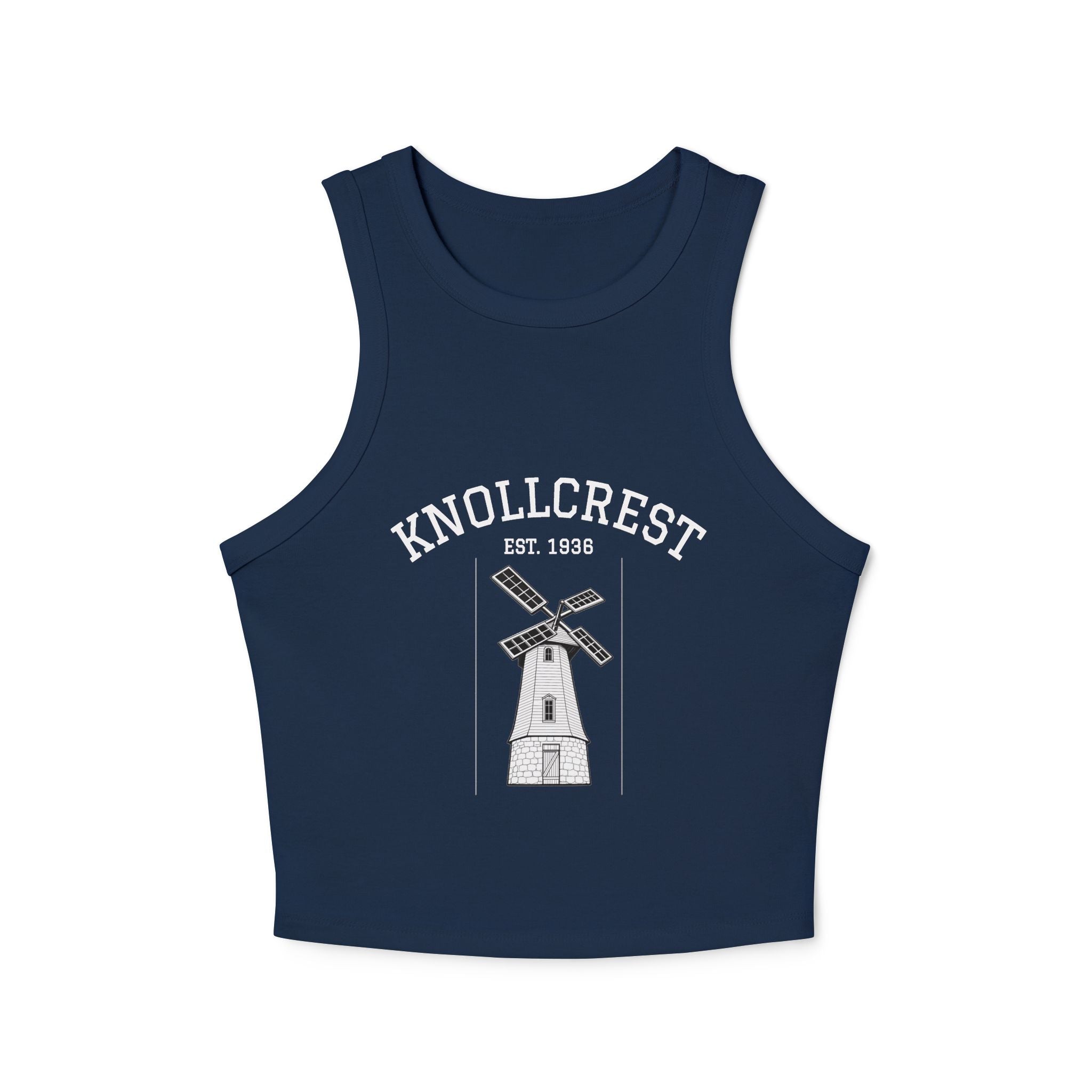 Knollcrest Windmill Racer Tank Top — Vintage Est. 1938 Graphic Crop