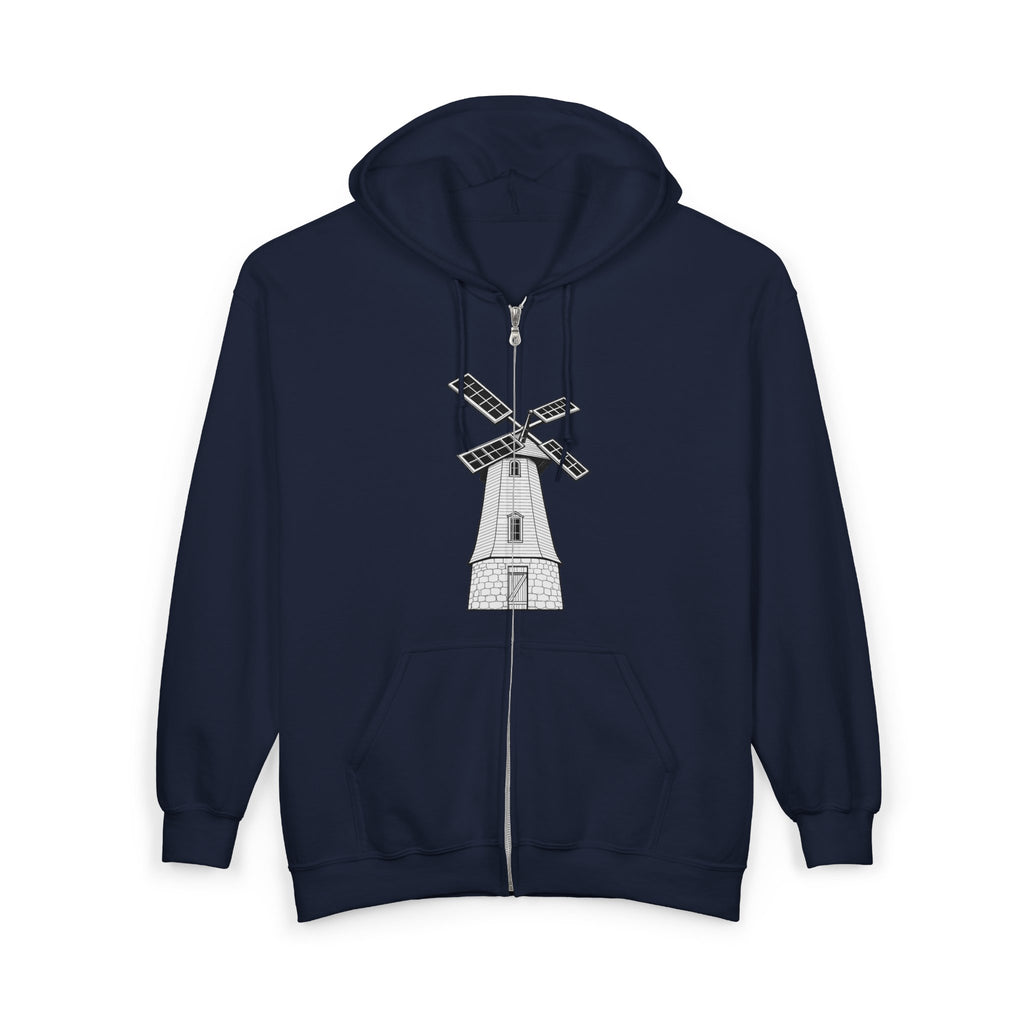 Knollcrest Windmill Zip Hoodie | Vintage Windmill Graphic, Back Arch Text