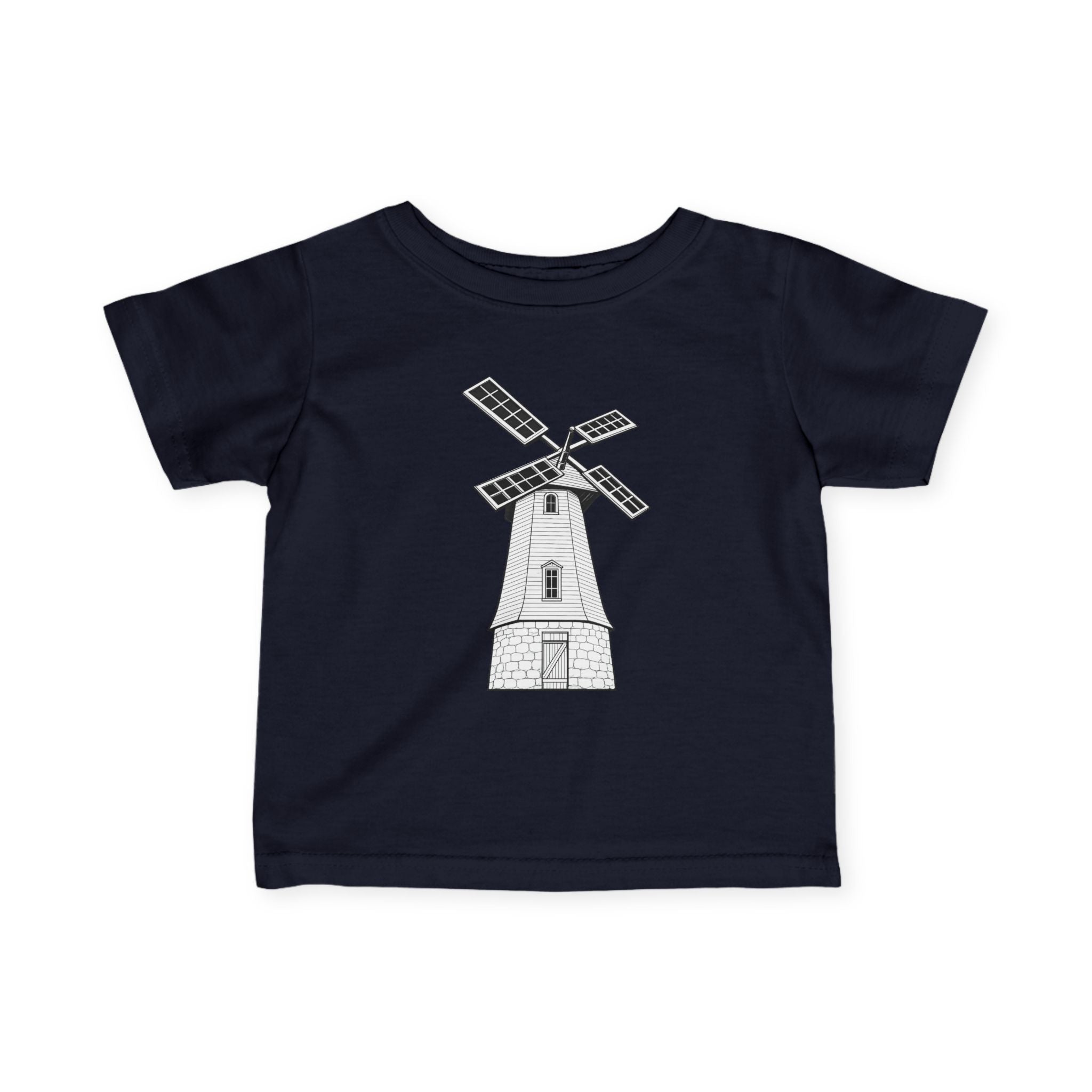 Infant Tee with Vintage Windmill Illustration — Cute Nursery Baby Shirt