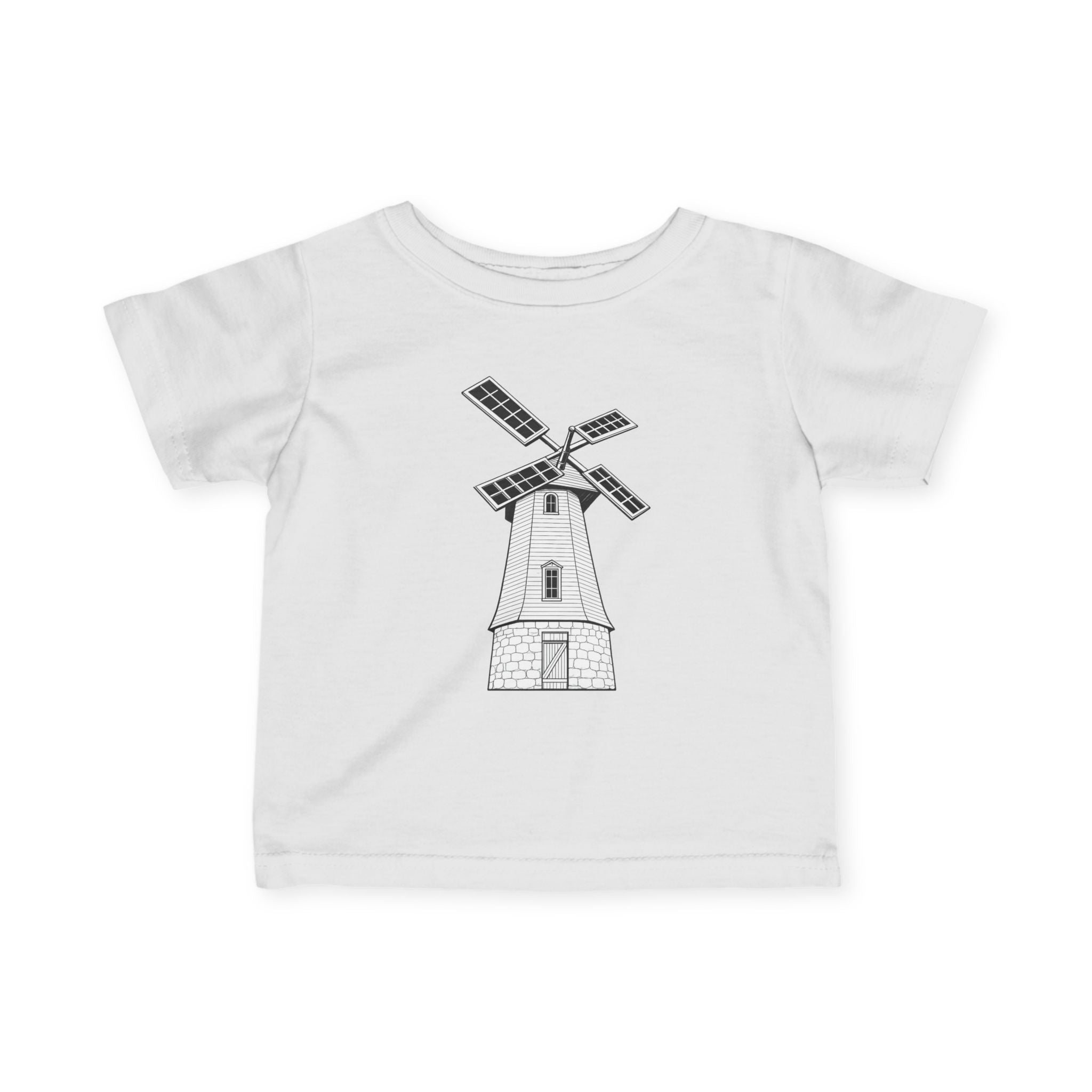 Infant Tee with Vintage Windmill Illustration — Cute Nursery Baby Shirt