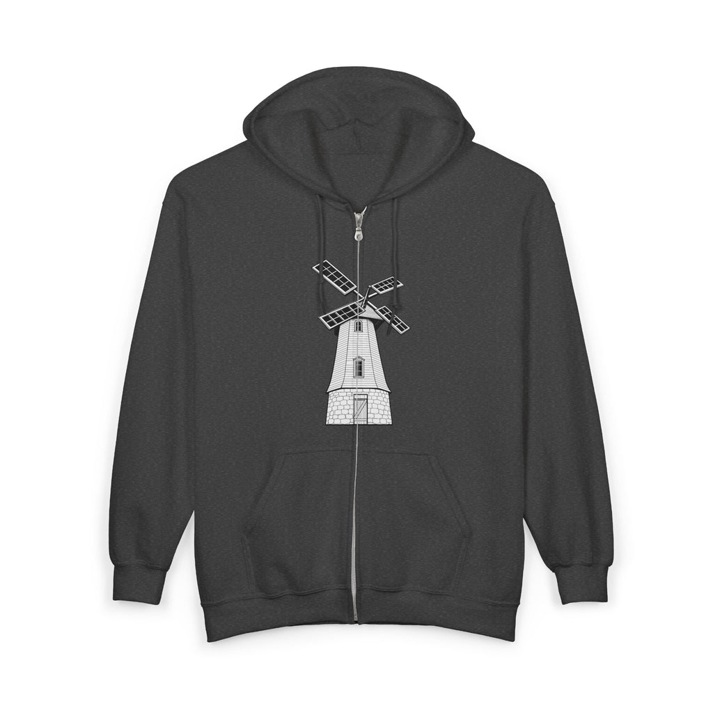 Knollcrest Windmill Zip Hoodie | Vintage Windmill Graphic, Back Arch Text