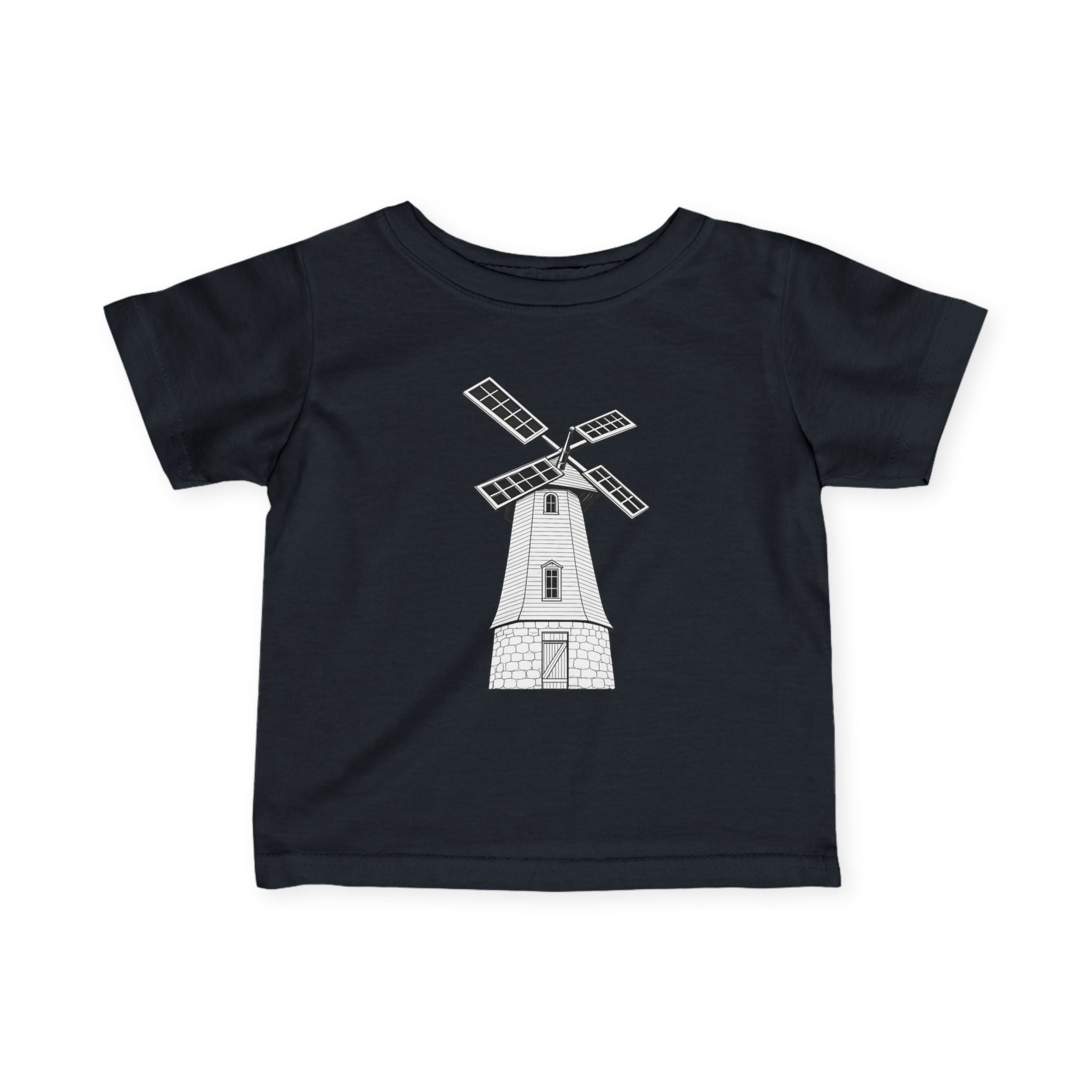 Infant Tee with Vintage Windmill Illustration — Cute Nursery Baby Shirt
