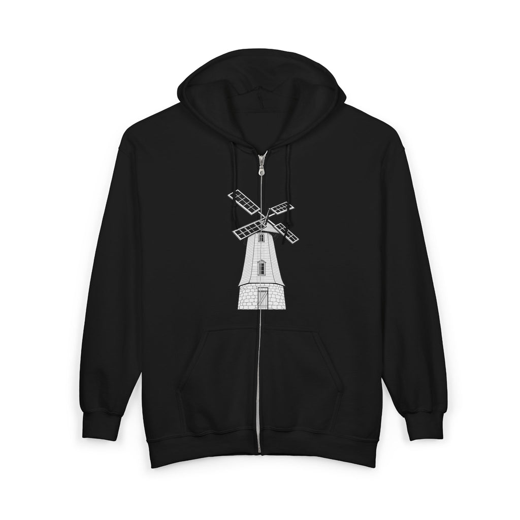Knollcrest Windmill Zip Hoodie | Vintage Windmill Graphic, Back Arch Text